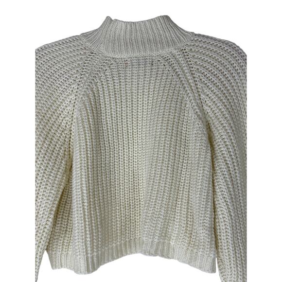 Edikted Ivory Open Knit Long Sleeve Moc Neck Cropped Chunky Sweater Top Size M - Picture 4 of 8